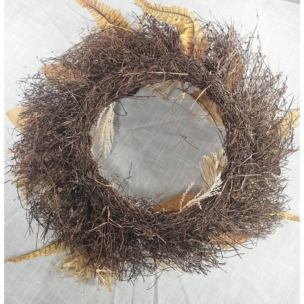 Rustic Fall Harvest Wreath Pumpkins Berries Leaves Twig 17 In